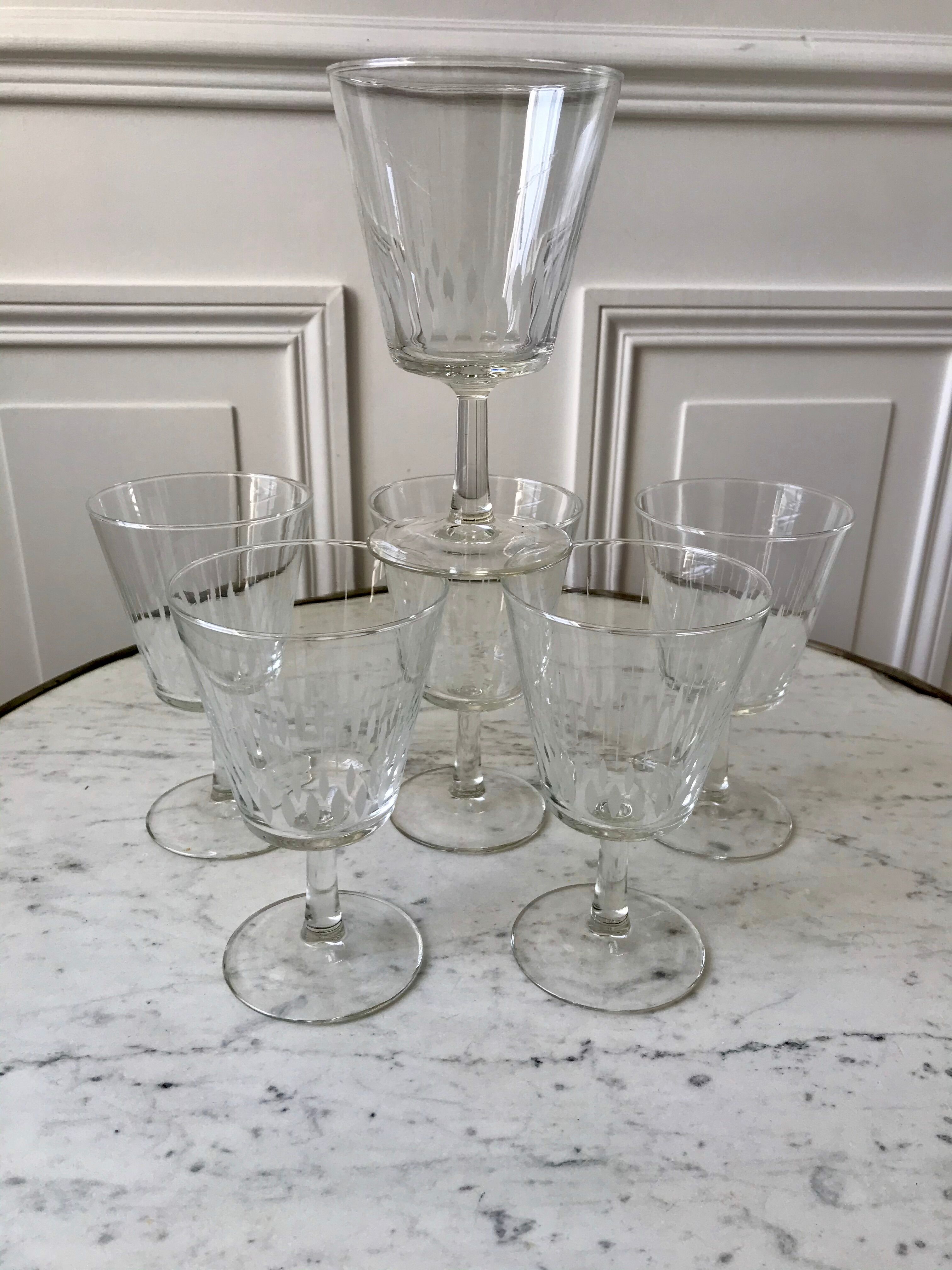 Set of 6 large crystalline glass wine glasses 50-60s
