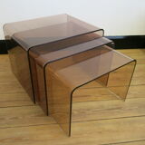 Trio of plexi nesting tables signed Michel Dumas