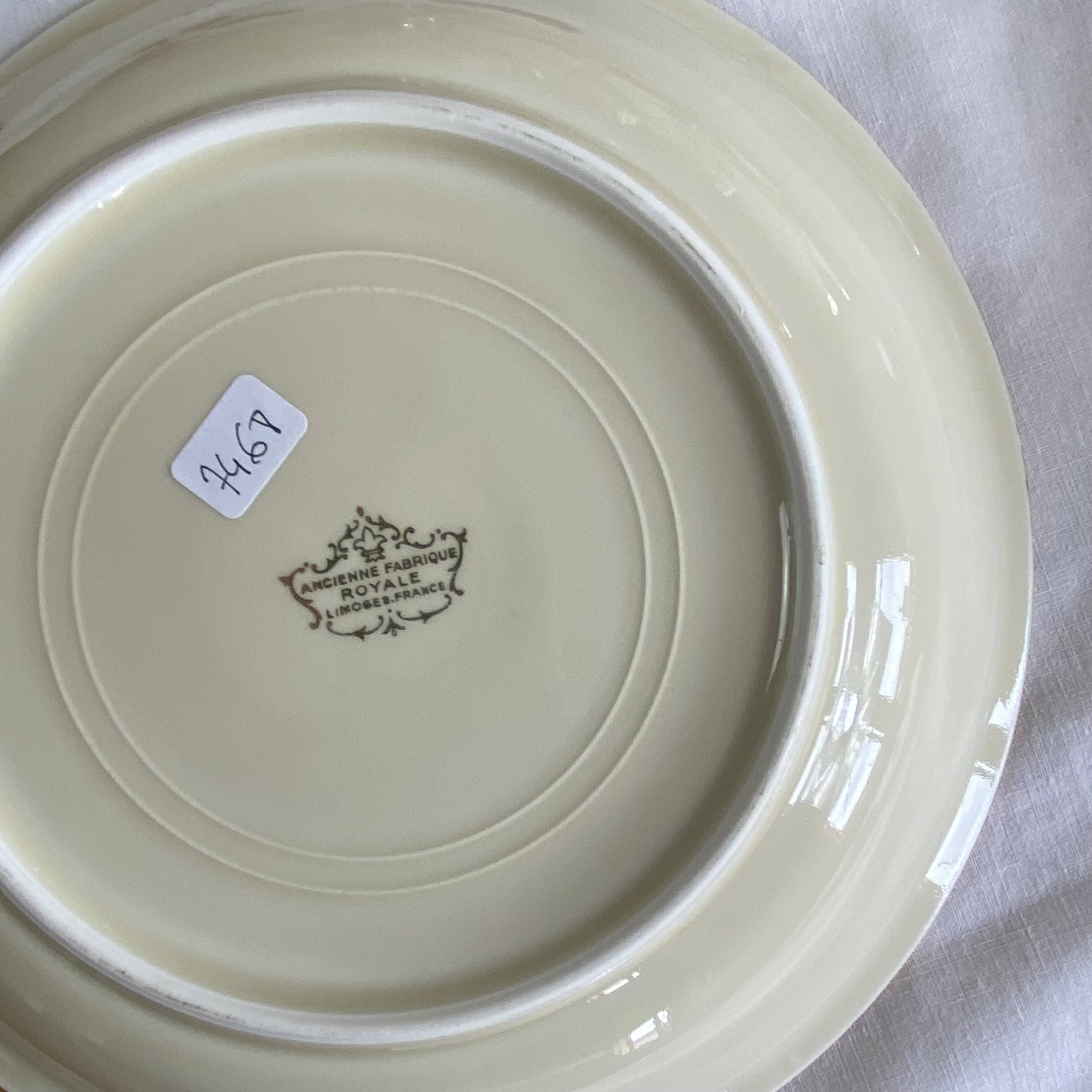 6 deep plates, antique porcelain from Limoges, old royal factory.