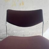 Set of 3 Howe 40/4 stackable chairs in burgundy fabric — Chrome frame, mid-century style