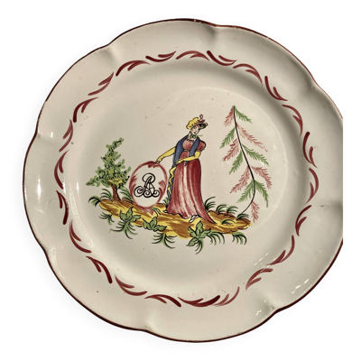 Assiette faïence Les Islettes décor Madame Bernard XIXème 23 cm modèle rare