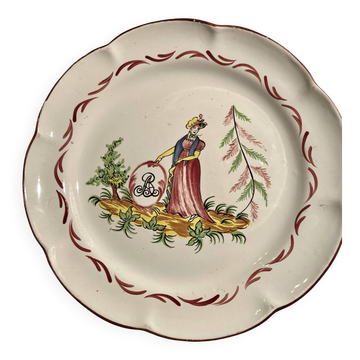 Assiette faïence Les Islettes décor Madame Bernard XIXème 23 cm modèle rare