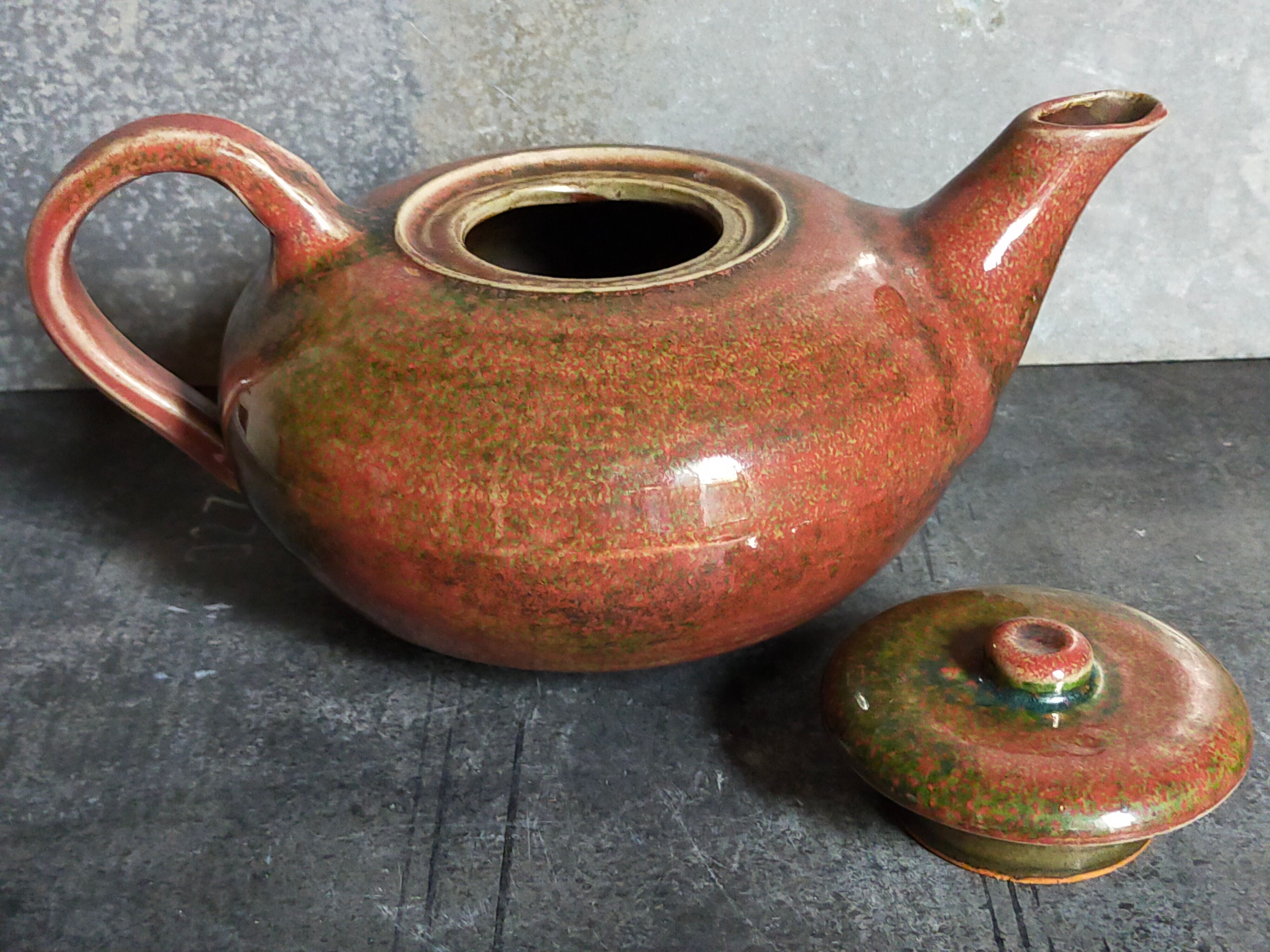 Potter's teapot in vintage glazed stoneware