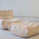 Togo set of 2 armchairs and poufne in beige corduroy