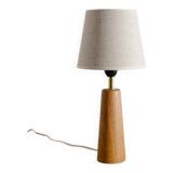 Finnish Mid Century Wooden Brass Desk Table Lamp, 1950s