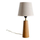 Lampe de bureau finlandaise en bois et laiton, milieu du siècle, années 1950