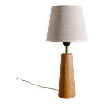 Finnish Mid Century Wooden Brass Desk Table Lamp, 1950s