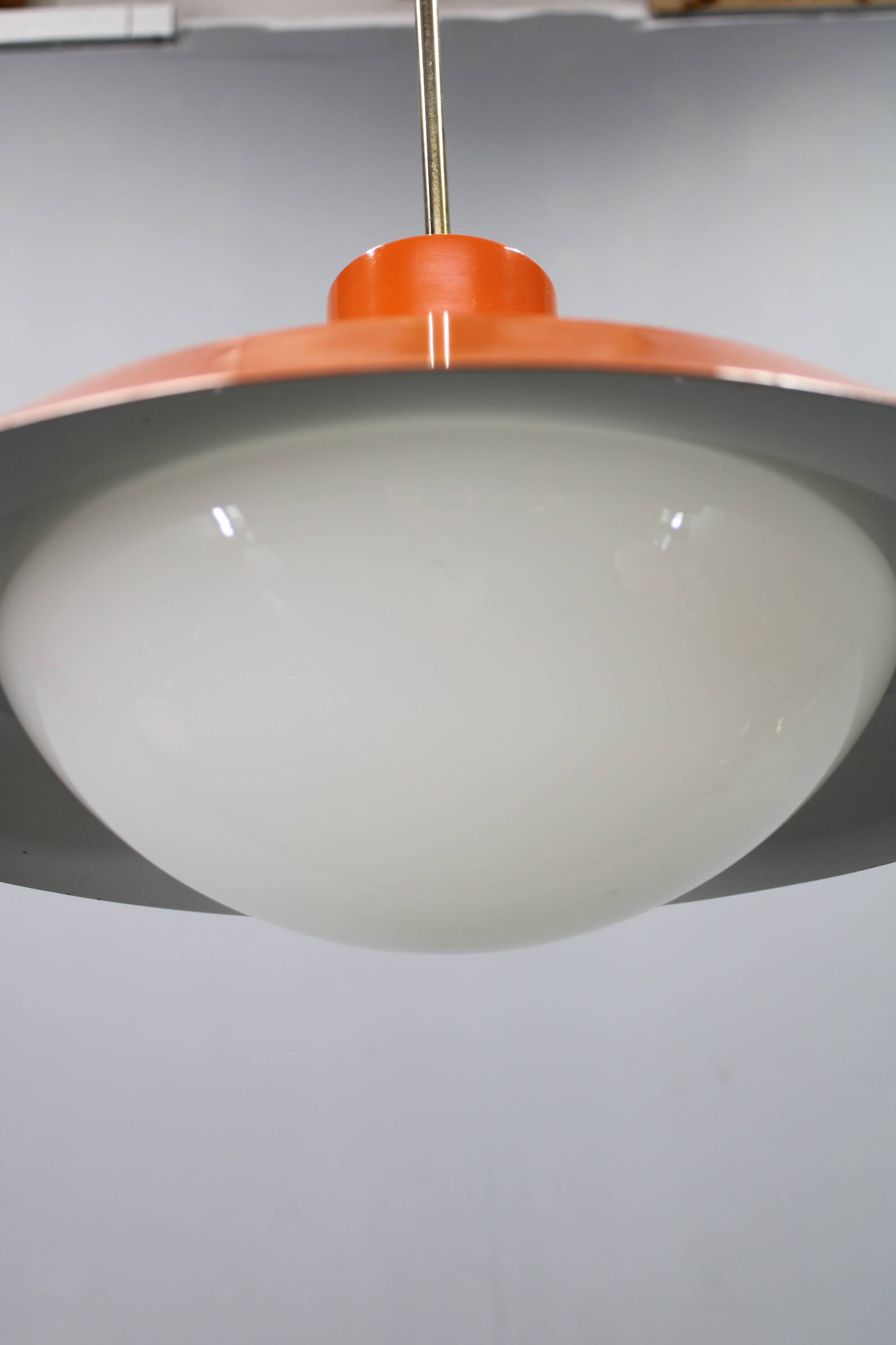 1970s Czechoslovak mid-century orange opaline glass pendant lamp