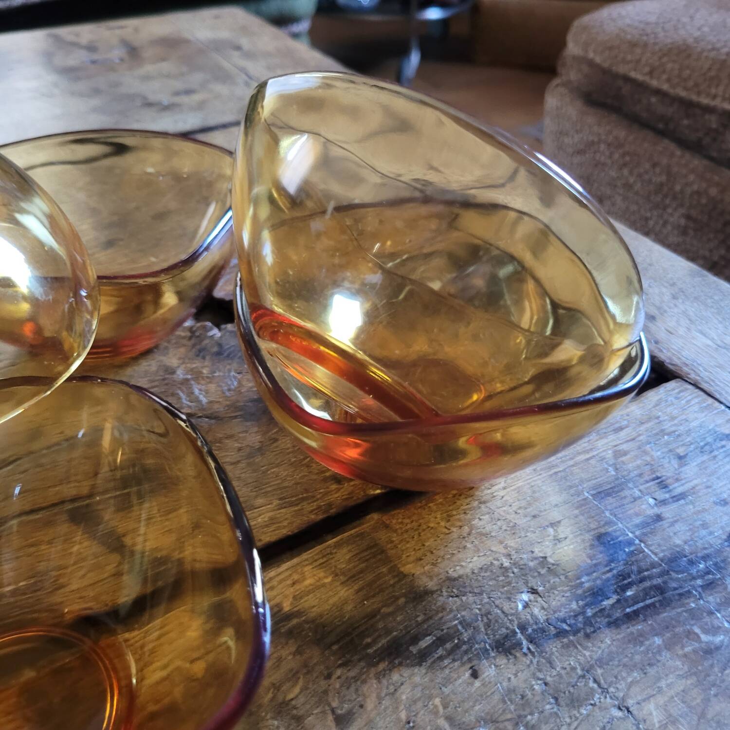 amber glass bowls – organic triangular shape – 1970s