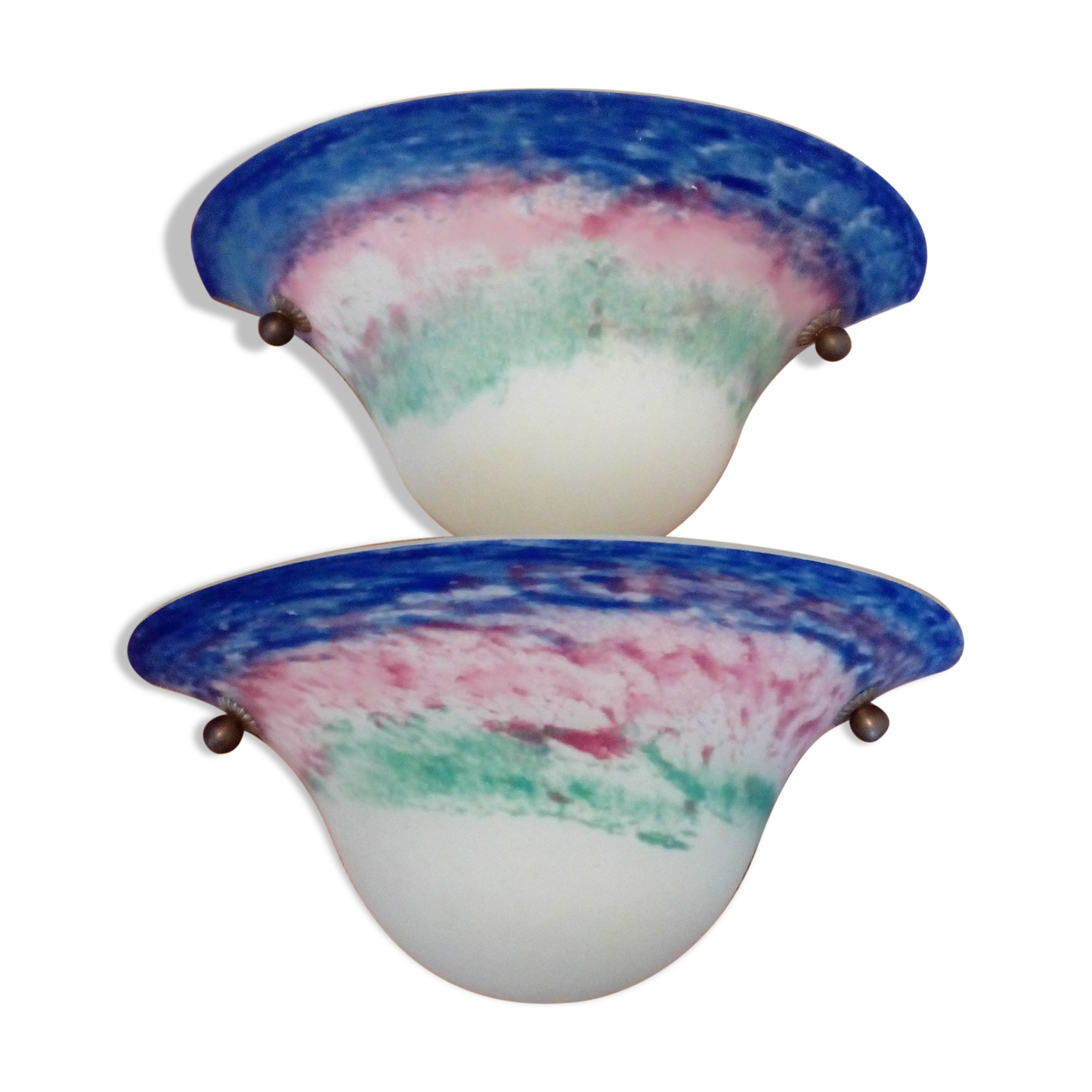 Duo of glass paste wall lamps
