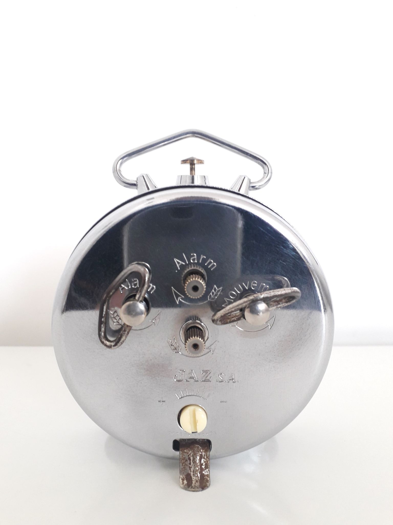 Old mechanical alarm clock jaz ruzic ''repetition'' chrome metal, 1965