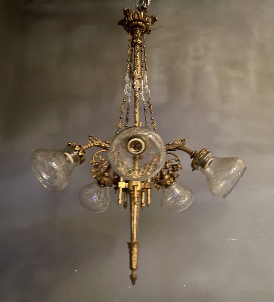 Italian Liberty Bronze Chandelier, 1940s