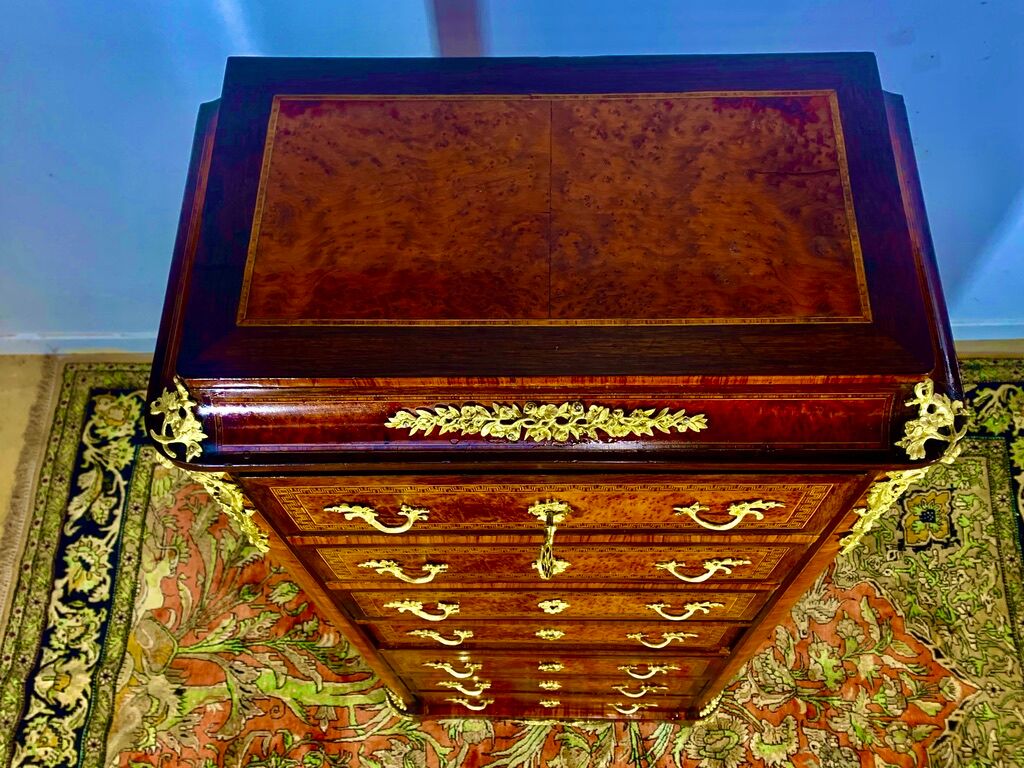 Secretary Napoleon in rosewood, violet wood and gilded bronzes.