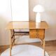 Vintage desk L. Sognot in wood and rattan