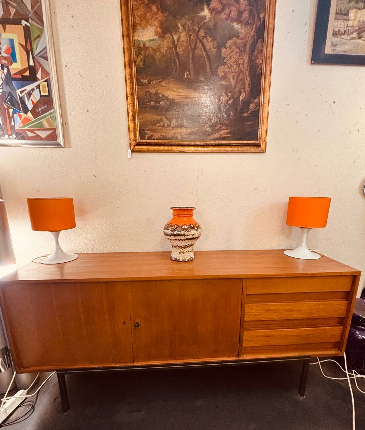 Scandinavian sideboard with 2 doors and 3 drawers in teak.