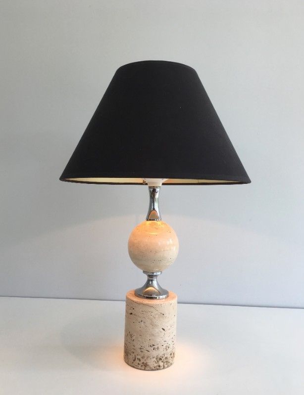 Travertine and chrome lamp. Philippe Barbie