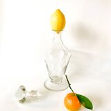 large engraved glass wine carafe from the 1950s