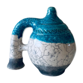 Poterie en terre cuite émaillée bleu et crème