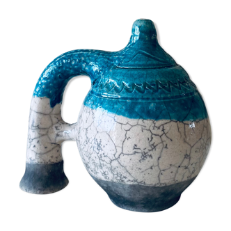 Original pottery in blue and cream enamelled terracotta