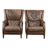 Very comfortable set of two vintage cowhide leather armchairs