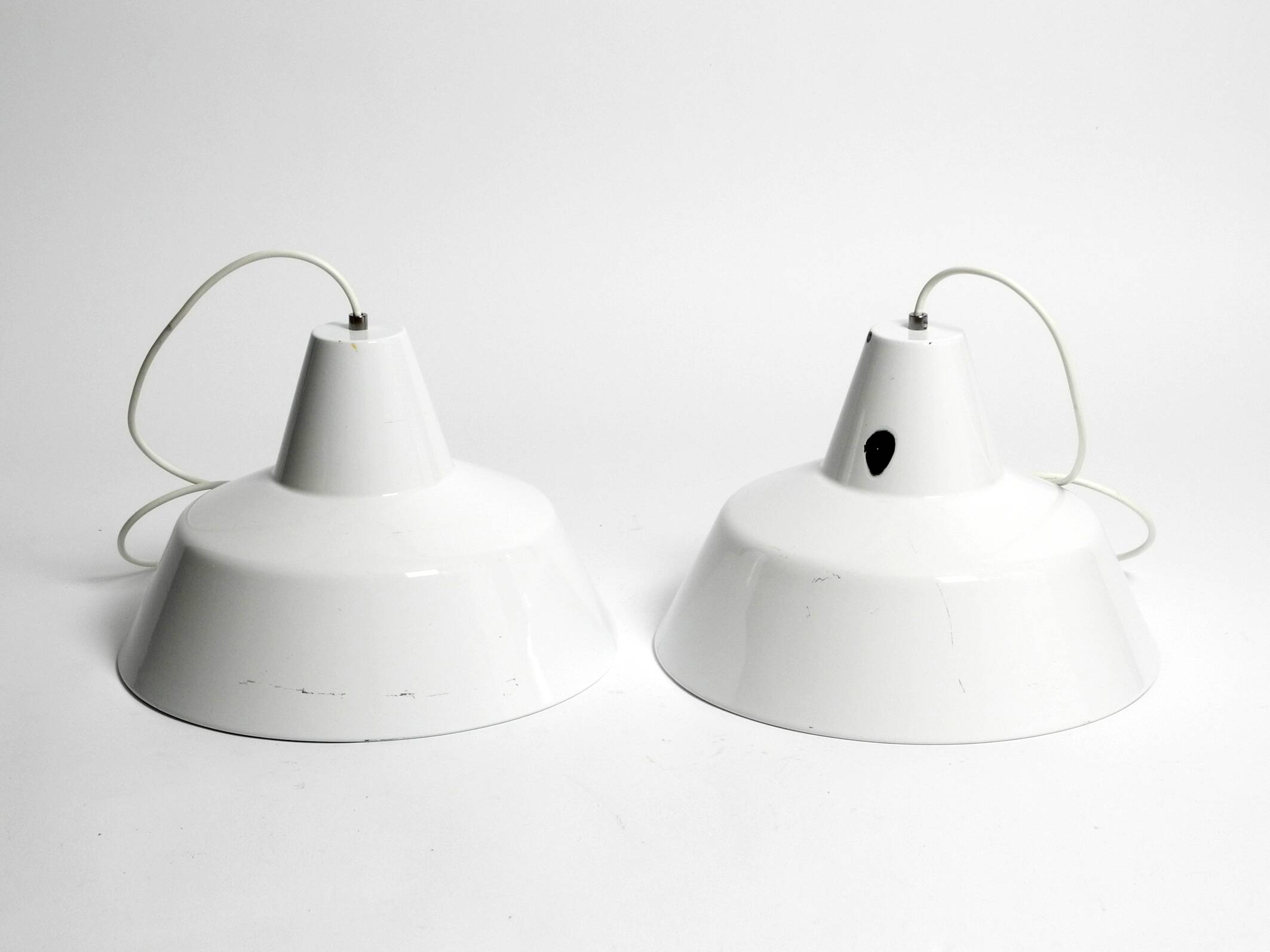 Two 50s metal enamel ceiling lamps by Axel Wedel Madsen for Louis Poulsen