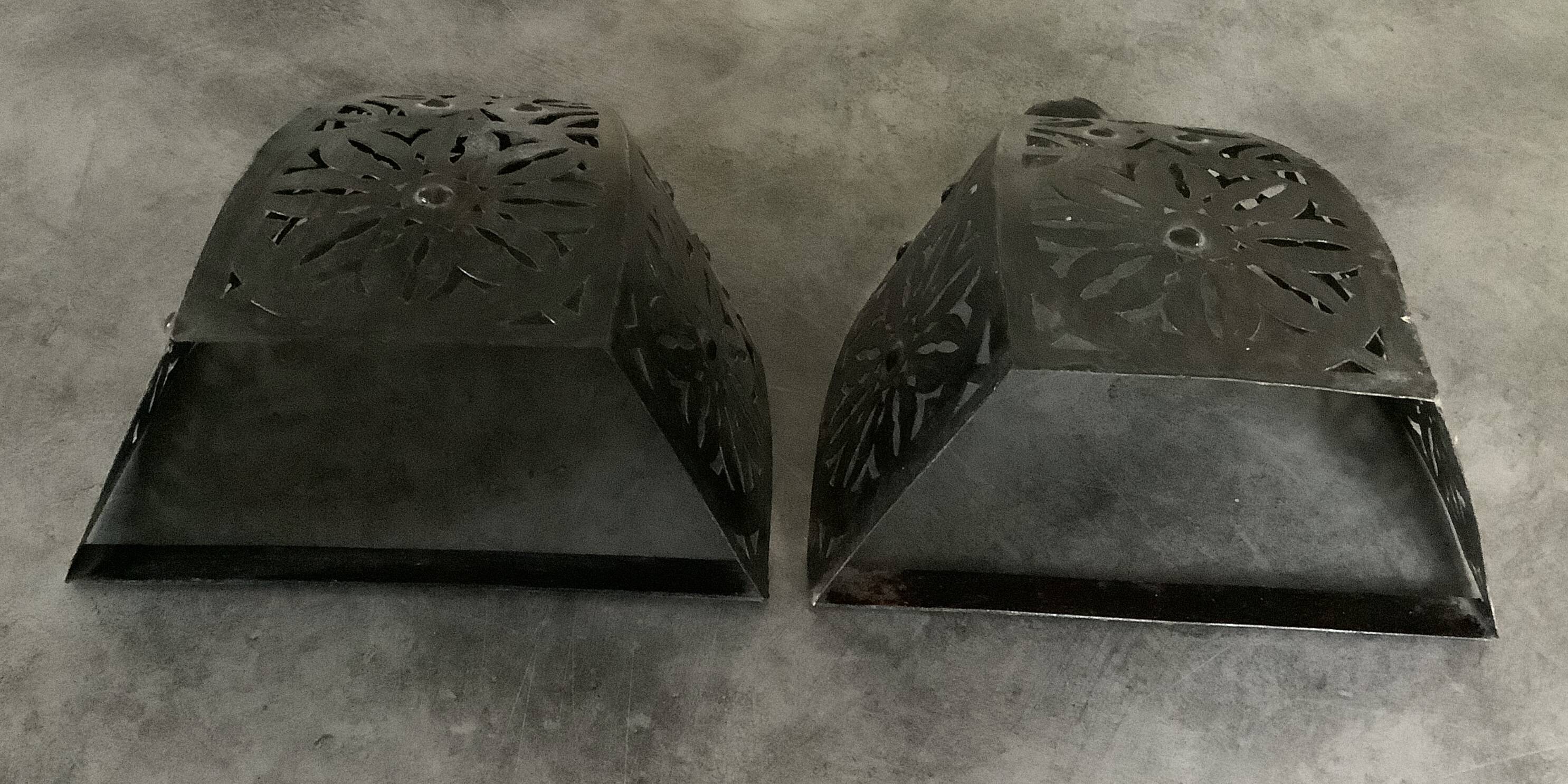 Pair of Wall Sconces in Iron with Cut-Out Patterns