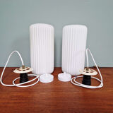 Pair of ribbed white opaline pendants, Philips, 1960s