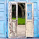 Paire magnifique de grandes portes d’obturateur antiques jaunes