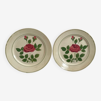 Two pink earthenware plates