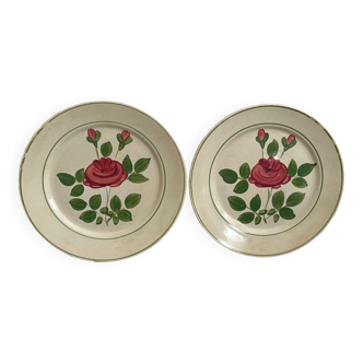 Two pink earthenware plates