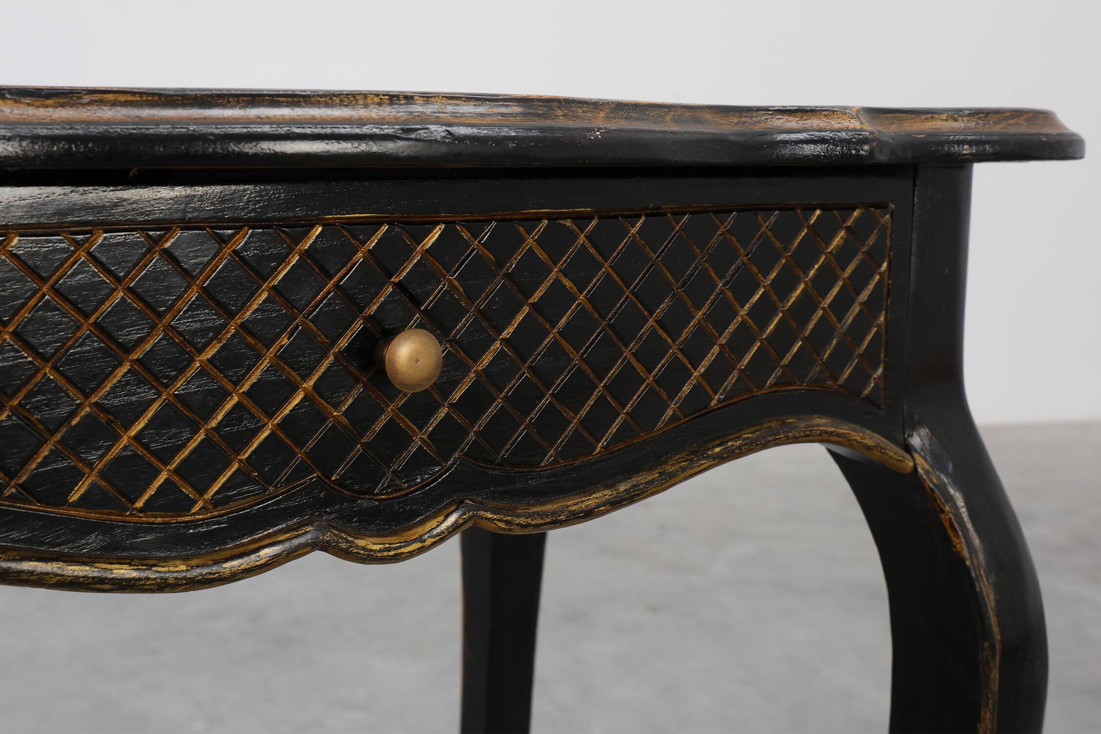 19th Century Black Wooden Side Table with Drawer, France