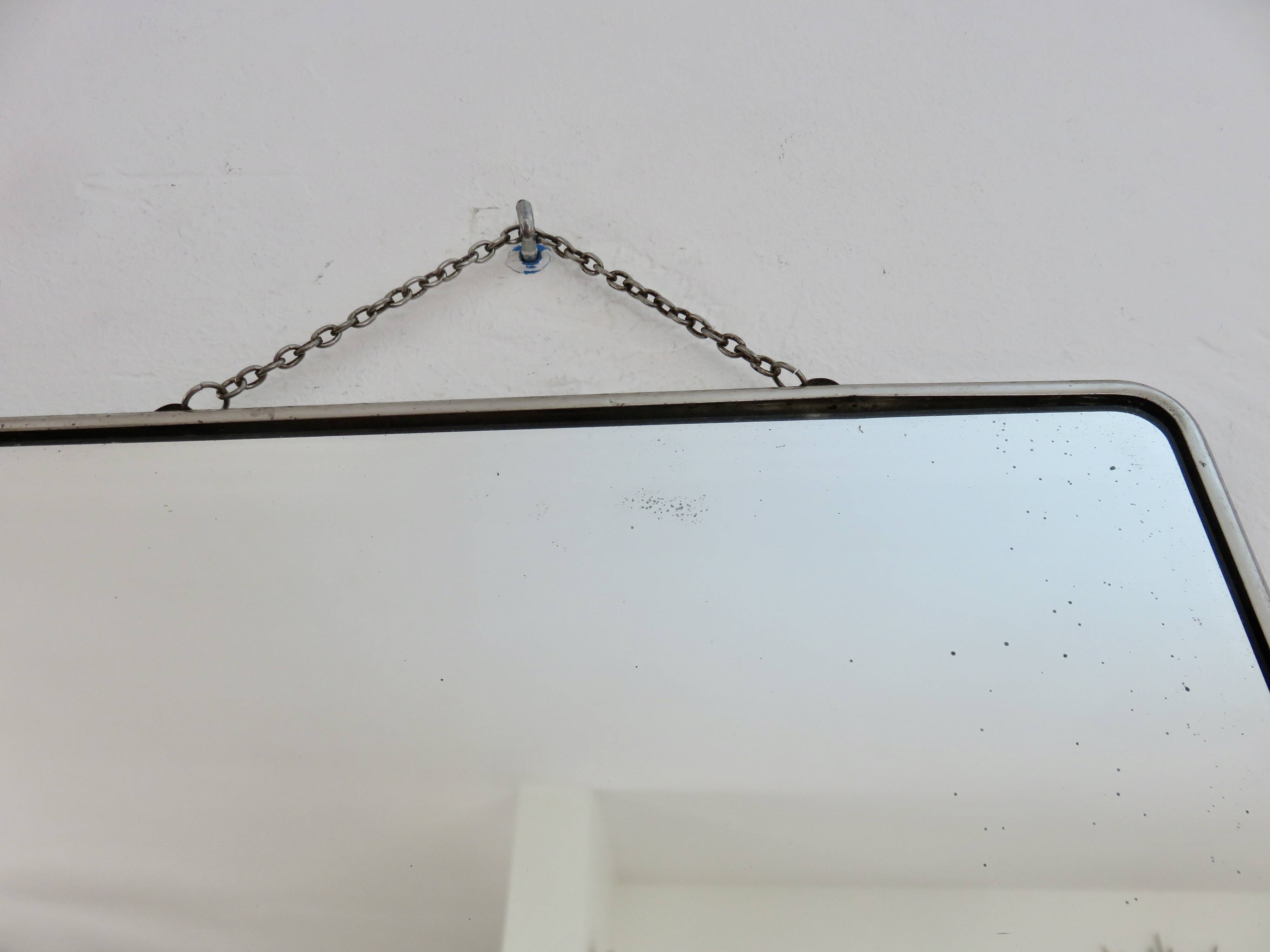 Antique barber's mirror with chain, art deco, 1940s-1950s