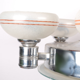 Art deco machine age style chandelier in chrome and frosted glass, 1940s