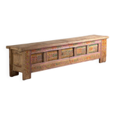 Antique carved low cabinet with drawers in pine – Xinjiang, circa 1900