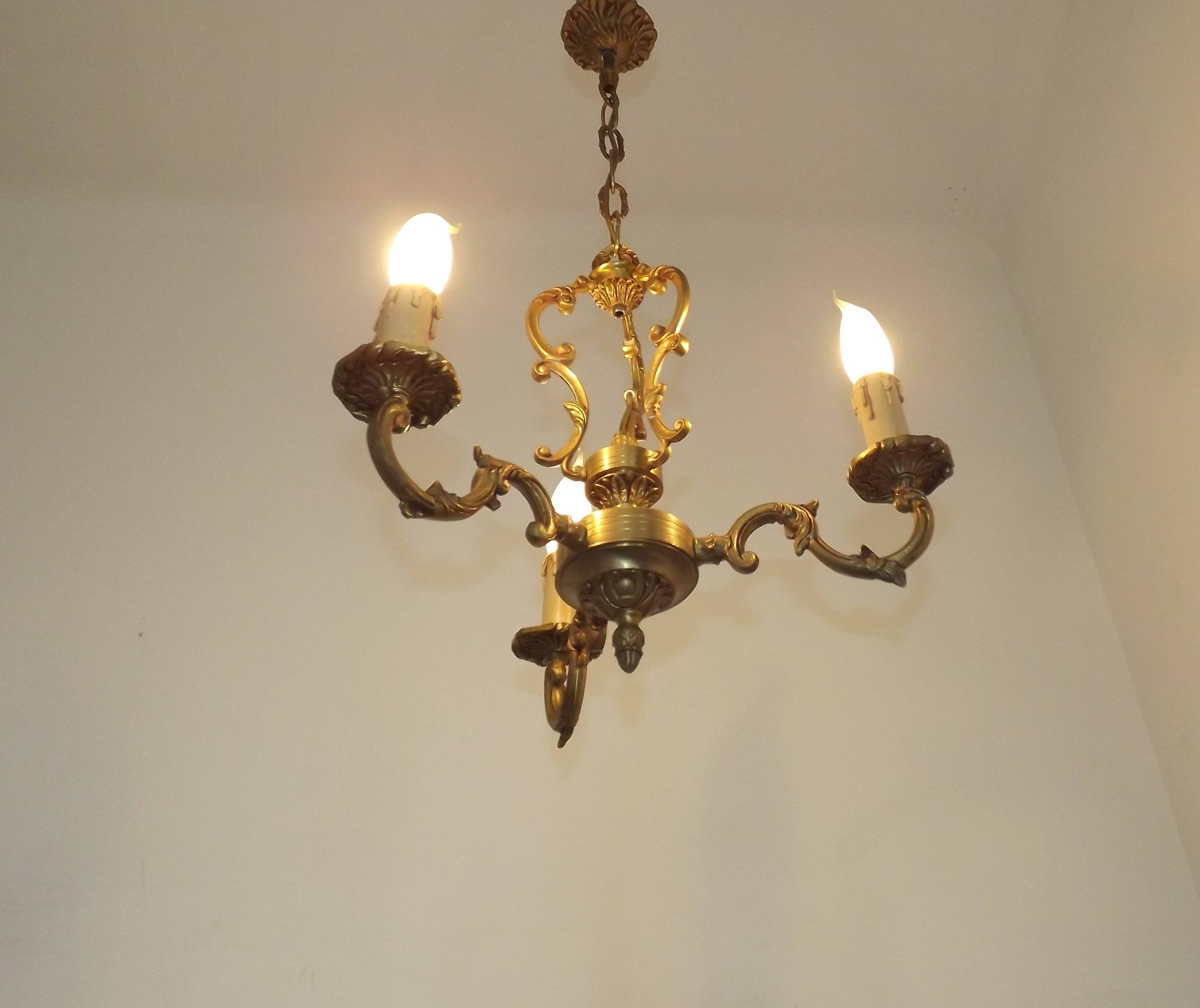 French Art Nouveau Bronze 3 Light Acanthus Detail Cage Candlestick 5476