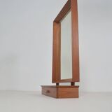 Danish wall mirror with rim and drawer in teak, 1960s