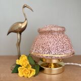 Antique art deco globe table lamp in pink and gold Clichy glass