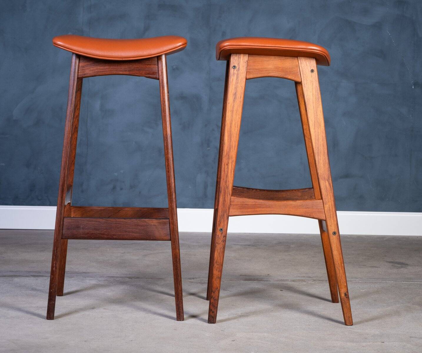 Bar Stools in Rosewood with Cognac Leather by Erik Buch for Dyrlund, 1960s, Set of 2