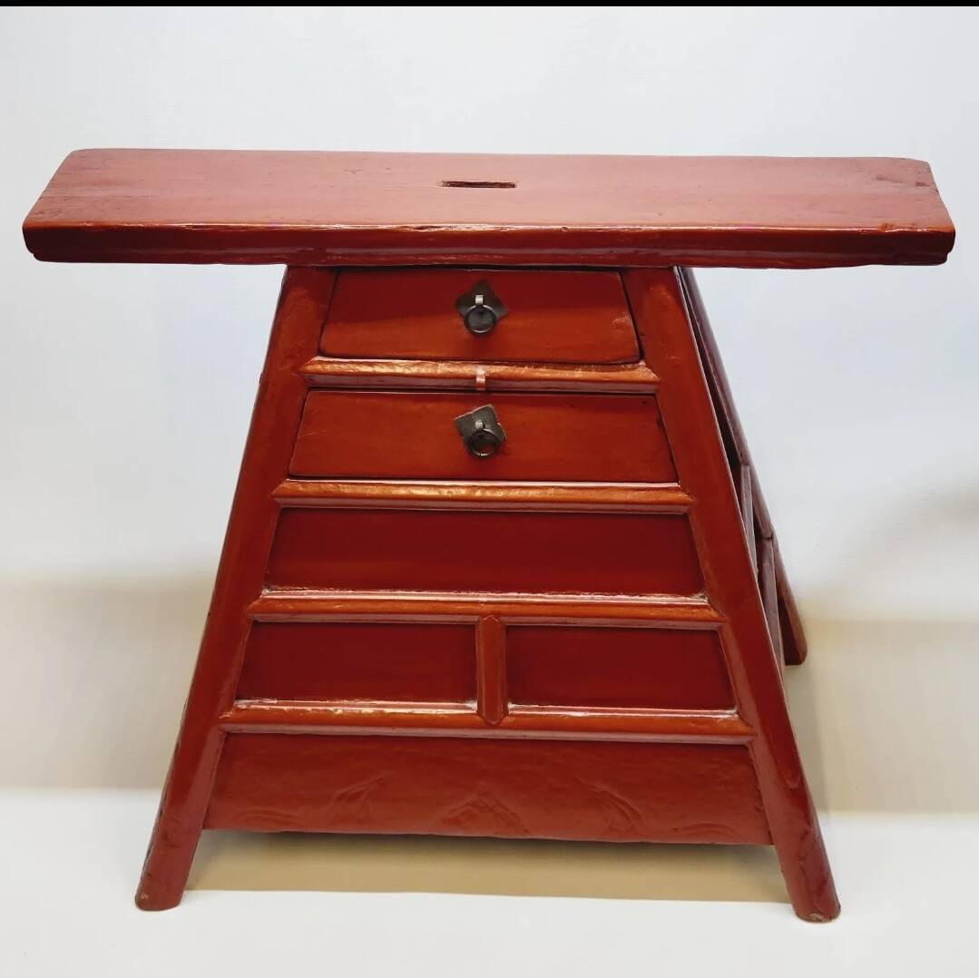 Old chinese barber hairdresser stool 19th xixth century in lacquered wood