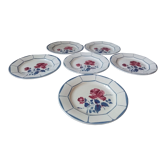 Series of 6 plates flat decor of roses, model malmaison, digoin sarreguemines
