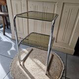 Side Table End Table Nightstand in Chrome Metal Tempered Glass