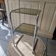 Side table, end table, bedside table in chrome metal with tempered glass.