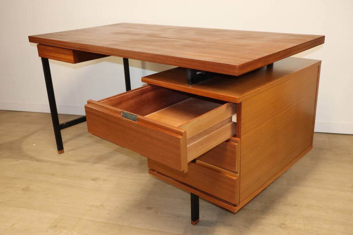 Vintage mahogany desk by Pierre Guariche edition Minvielle, 1960