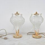 Set of 2 Murano glass table lamps transparent leaves