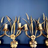 4 metal wall lights "Wheat Ears" Maison Charles, 1980