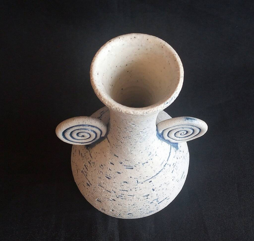 Studio Pottery Stoneware Handmade Bud Vase Blue Accent Signed