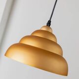 Vintage Yellow-Gold Aluminum Ceiling Lamp, 1980s Memphis-Postmodern Beehive Pendant with Striped Cable
