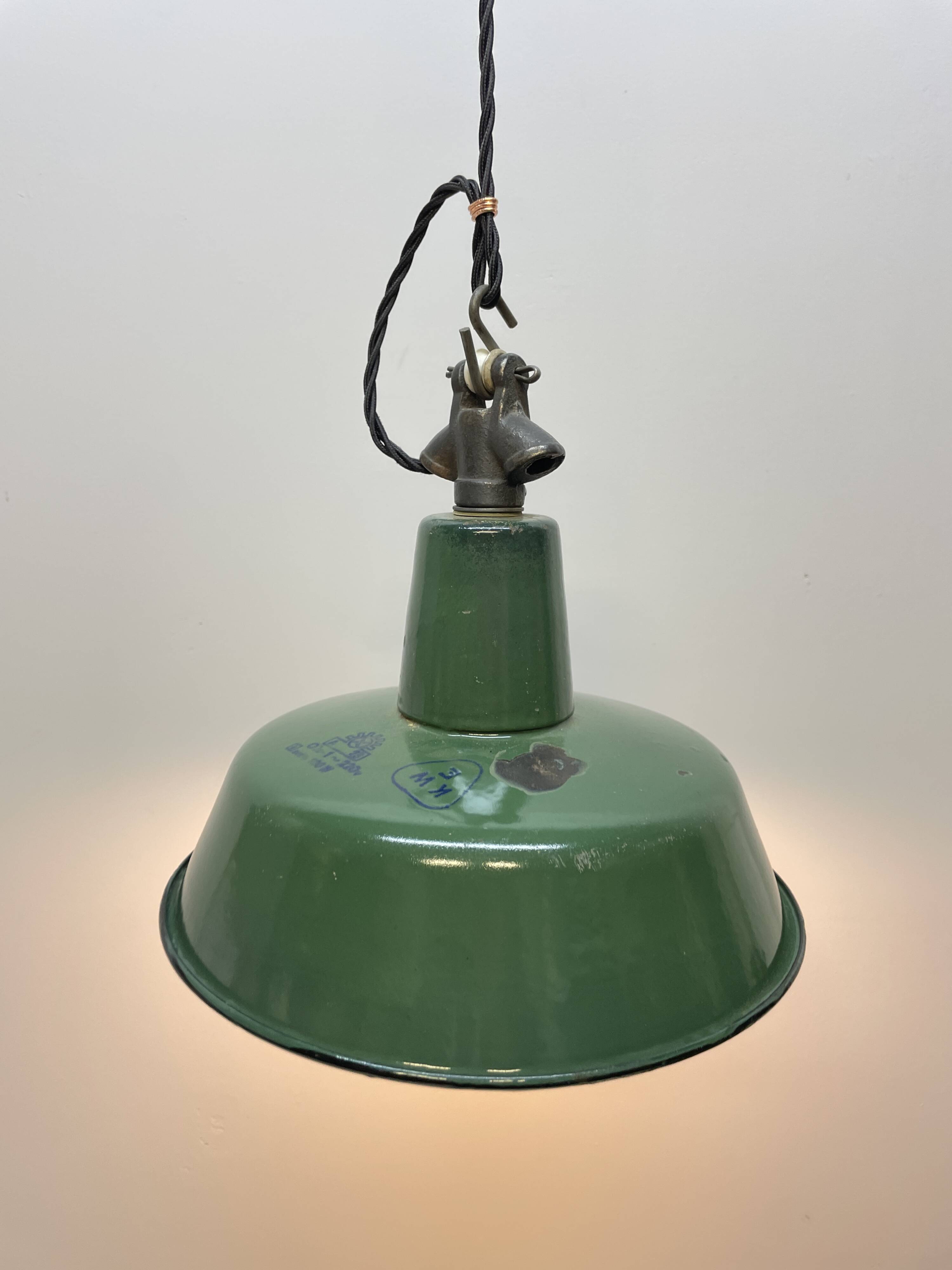 Industrial Green Enamel  Lamp, 1960s