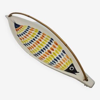 Coupe vide poche en céramique française ,Roger Capron , décor poisson Vallauris 1950