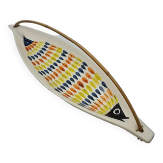 Coupe vide poche en céramique française ,Roger Capron , décor poisson Vallauris 1950